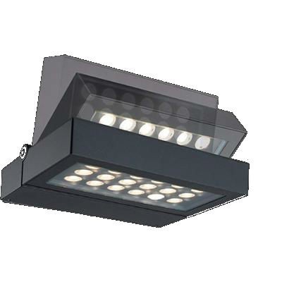 Venkovní svítidlo LED – nástěnné, reflektor, naklápěcí, IP65, barva černá. Provedení čirý polykarbonát.