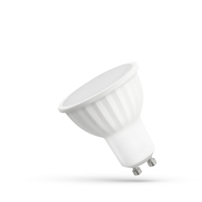 LED GU10 230V 8W teplá bílá 2700 - 3300K (žluté světlo) mléčné sklo plastový kryt