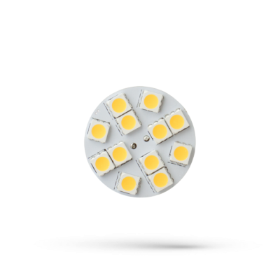 LED G4  12V 2W 12 LED teplá bílá 2700 - 3300K (žluté světlo) 30mm zadní výstup (back pin) placatá